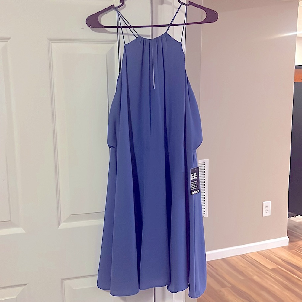 Express periwinkle high neck chiffon dress
